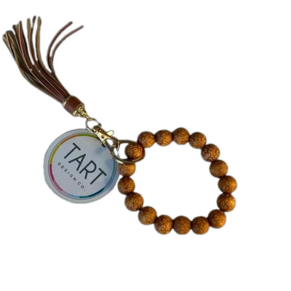Tart Design Co Wooden Beaded Tassel Bracelet Keychain – Brown – NWT